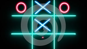 Footage on a transparent background. The tic-tac-toe game is neon-styled and washable at the end.