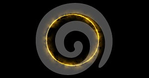 footage yellow ring on a black background. Abstract circle of yellow flame with smoke. Gradually, a burning ring of fire