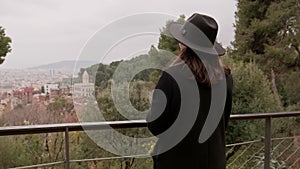 Footage of young traveler woman enjoying beautiful view of Barcelona