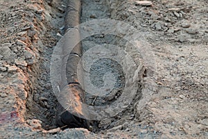 Footbal corrugate drainage pipe constuction photo