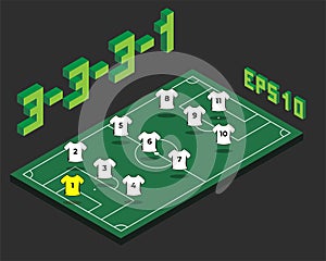 Football 3-3-3-1 formation with isometric field.