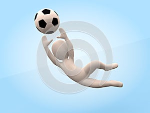 Football. 3D-man strikes ball. Goalkeeper