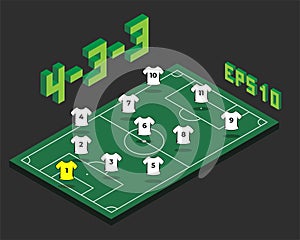 Football 4-3-3 formation with isometric field.