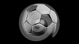 Football Animation of Soccer Ball with on Black Background with Reflectance on Black Background. Football ball