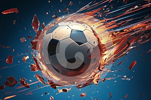 Football ball explodes mid air, dynamic action shot, intense energy