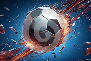 Football ball explodes mid air, dynamic action shot, intense energy