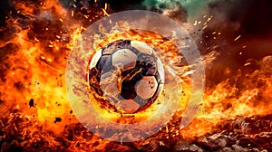 football ball in fast motion, lightning, fire and energy of sport, made with Generative AI