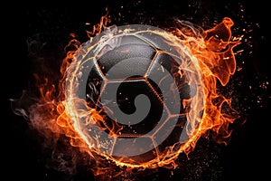 Football ball in fire. Generative AI
