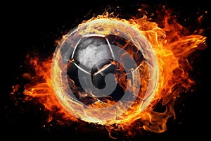 Football ball in fire. Generative AI