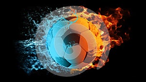 Football ball in fire and water. Soccer ball