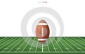 Football ball on football field with line pattern area for background.