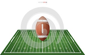 Football ball on football field with line pattern area for background. Perspective views of football field. Vector