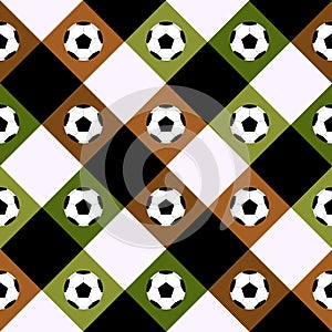 Football Ball Green Brown Chess Board Diamond Background