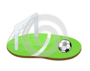 football ball on green stadium grass cartoon style sports activity play competition tournament, stock vector illustration