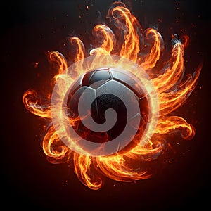 Football ball moving through space with fire energy flowing out, sports power concept