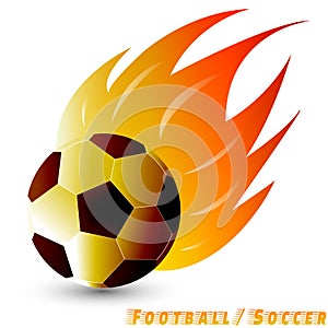 Football ball or soccer ball with red orange yellow tone fire in the white background. Logo of football or soccer club.