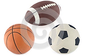 Football, basketball and rugby ball