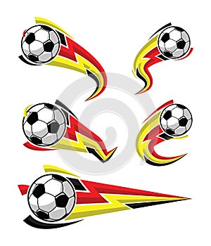 Football black yellow red and soccer symbols set