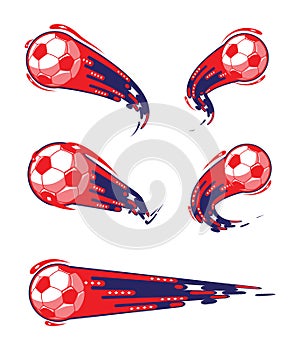 Football blue red and soccer symbols set