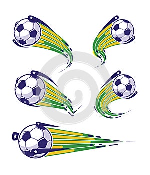 Football blue yellow green and soccer symbols set