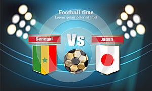 Football board Senegal flag VS Japan. 2018 World championship template match. teams soccer national flags. red and blue