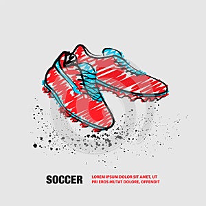 Football Boots on a White background. Vector Outline of Soccer Boots with scribble doodles