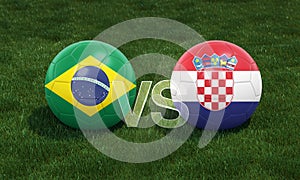 Football with Brazil vs. Croatia 3D ball soccer flags on green football field photo
