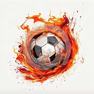 football burnt with fire on white background generative AI