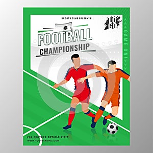 Football Championship Flyer Design With Faceless Footballer Players On Green And White
