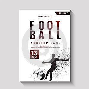 Football championship poster, banner or flyer design with silhouette of a footballer kicking the ball.