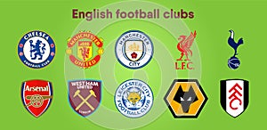 Football club Logos. Set of ten different vector designs for premier league English Football Club badges or emblems in a