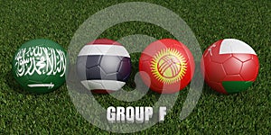 Football cup groups f. 2023 asian cup tournament . 3d