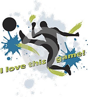 Football design of man kicking soccer ball photo