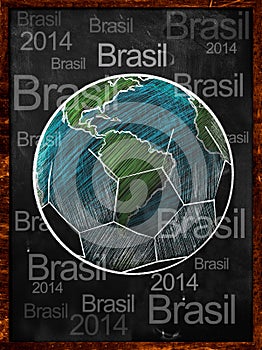 Football Earth Sketch blackboard brasil text