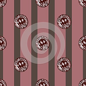 Football emblem engraving seamless pattern. Vintage background sport topic in hand drawn style