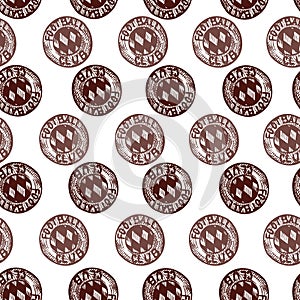 Football emblem engraving seamless pattern. Vintage background sport topic in hand drawn style