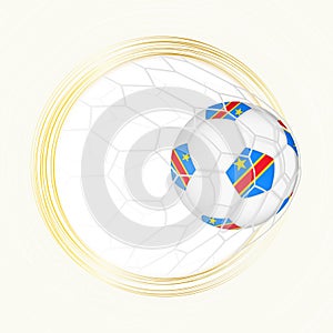 Football emblem with football ball with flag of DR Congo in net, scoring goal for DR Congo