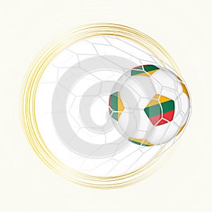 Football emblem with football ball with flag of Lithuania in net, scoring goal for Lithuania