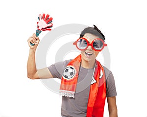 Football fan isolated on white