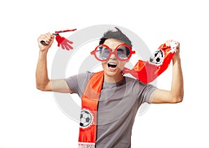 Football fan isolated on white