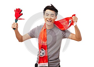Football fan isolated on white