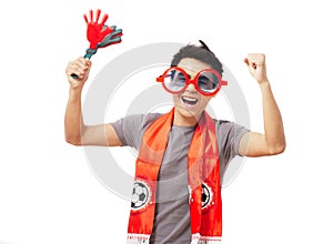 Football fan isolated on white