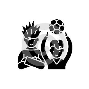 Football fans black icon, vector sign on isolated background. Football fans concept symbol, illustration