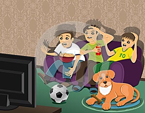 Football fans and dog.