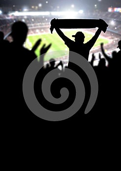 Football fans or soccer crowd background. Silhouette people in s