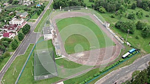 Football field. Aerial view of green soccer field. Sport empty field. Active sport concept