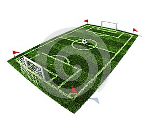 Football field with the ball on the center