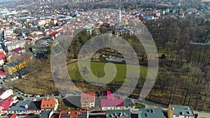 Football Field In The Castle Park In Zywiec. Polish Aerial View