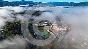 Football field through clouds