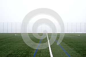 Football field in the fog